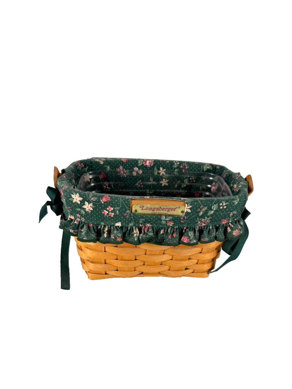 1996 Longaberger Dresden Tour Basket w/Floral Liner & Protector 7L 3.5W 4.75H